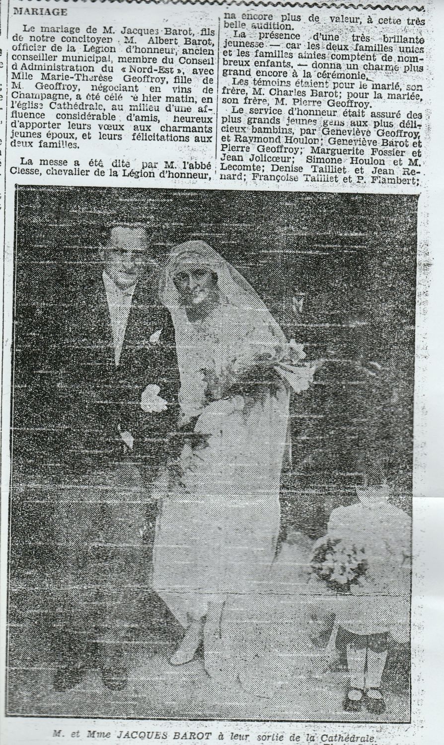 Jacques BAROT et Marie Thérèse GEOFFROY 1929 à Reims (51)